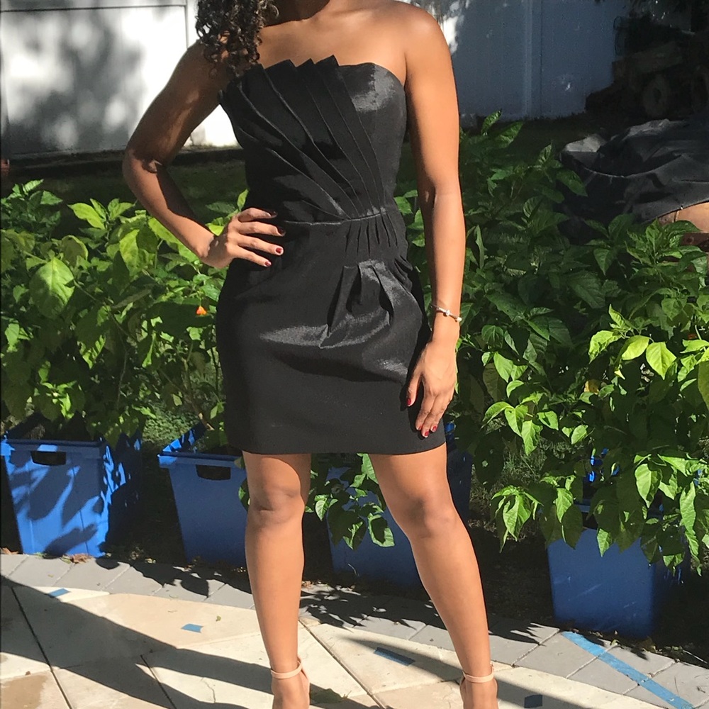 Satin black strapless dress